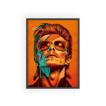 Portrait poster featuring David Bowie's quote: 'Tomorrow belongs to those who can hear it coming,' with bright, vibrant colors, perfect for modern home decor.