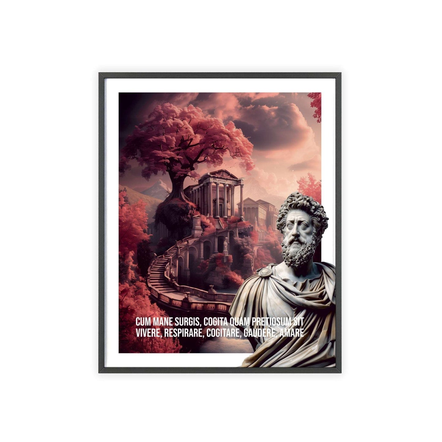 Surreal minimalist art print featuring a stunning Rome sunrise with Marcus Aurelius quote on the privilege of being alive