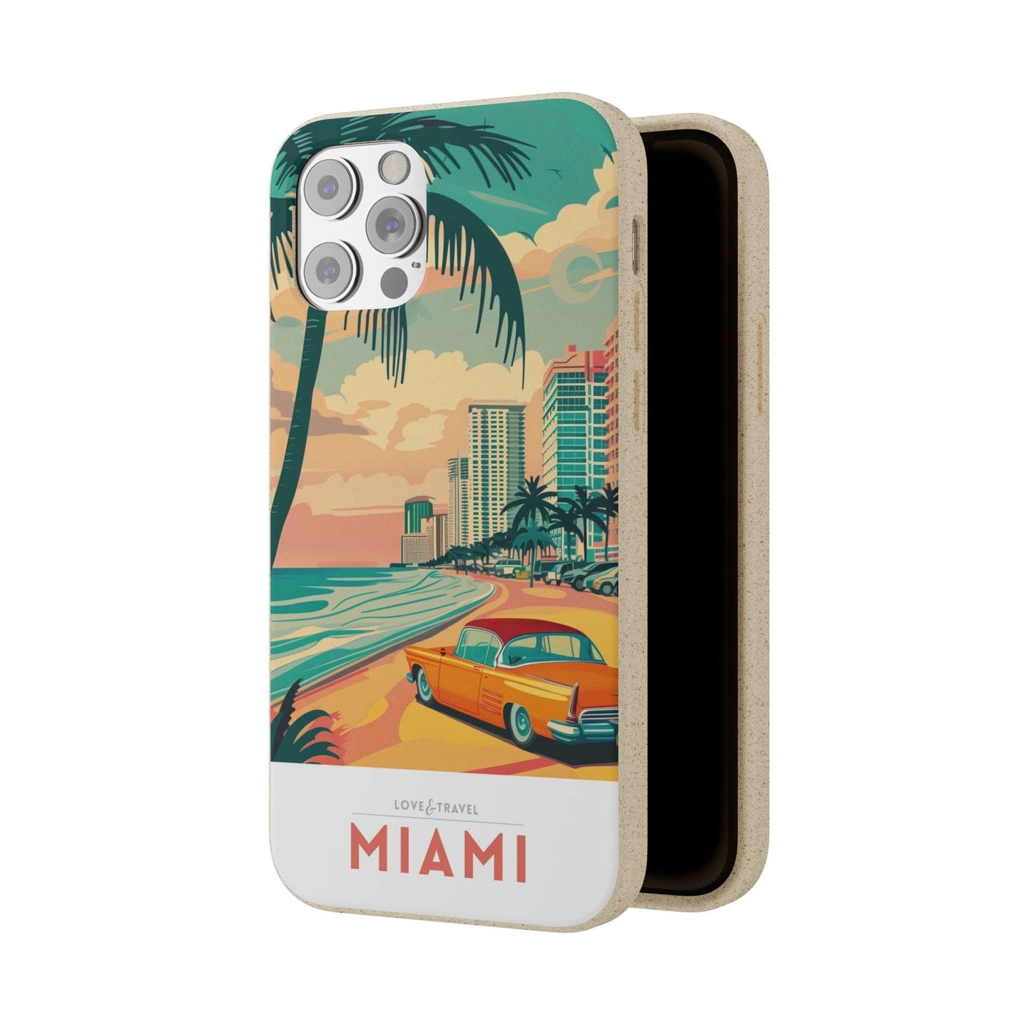 Eco-friendly Miami-themed phone case made from bamboo fiber