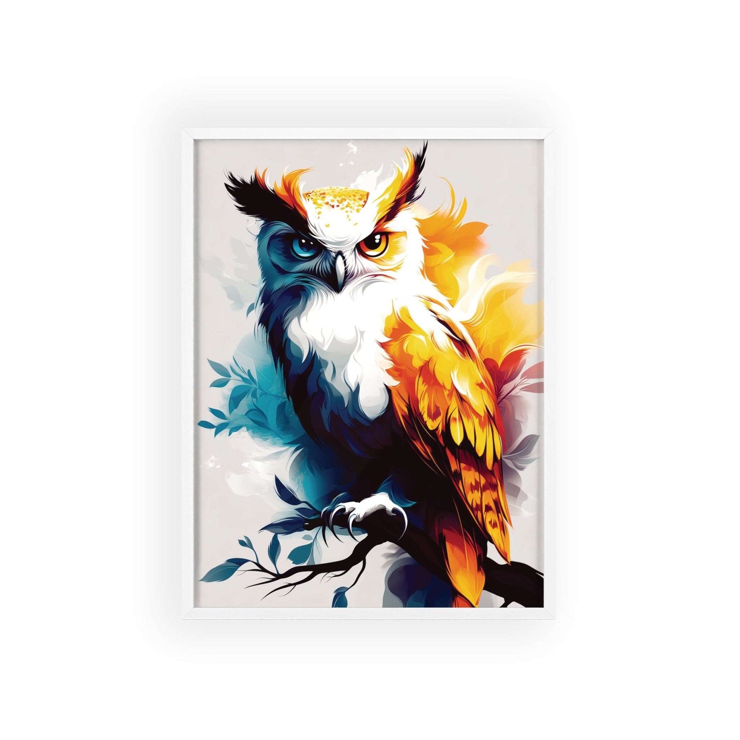 Framed Mystical Pop poster featuring a colorful and bold digital illustration of an owl.