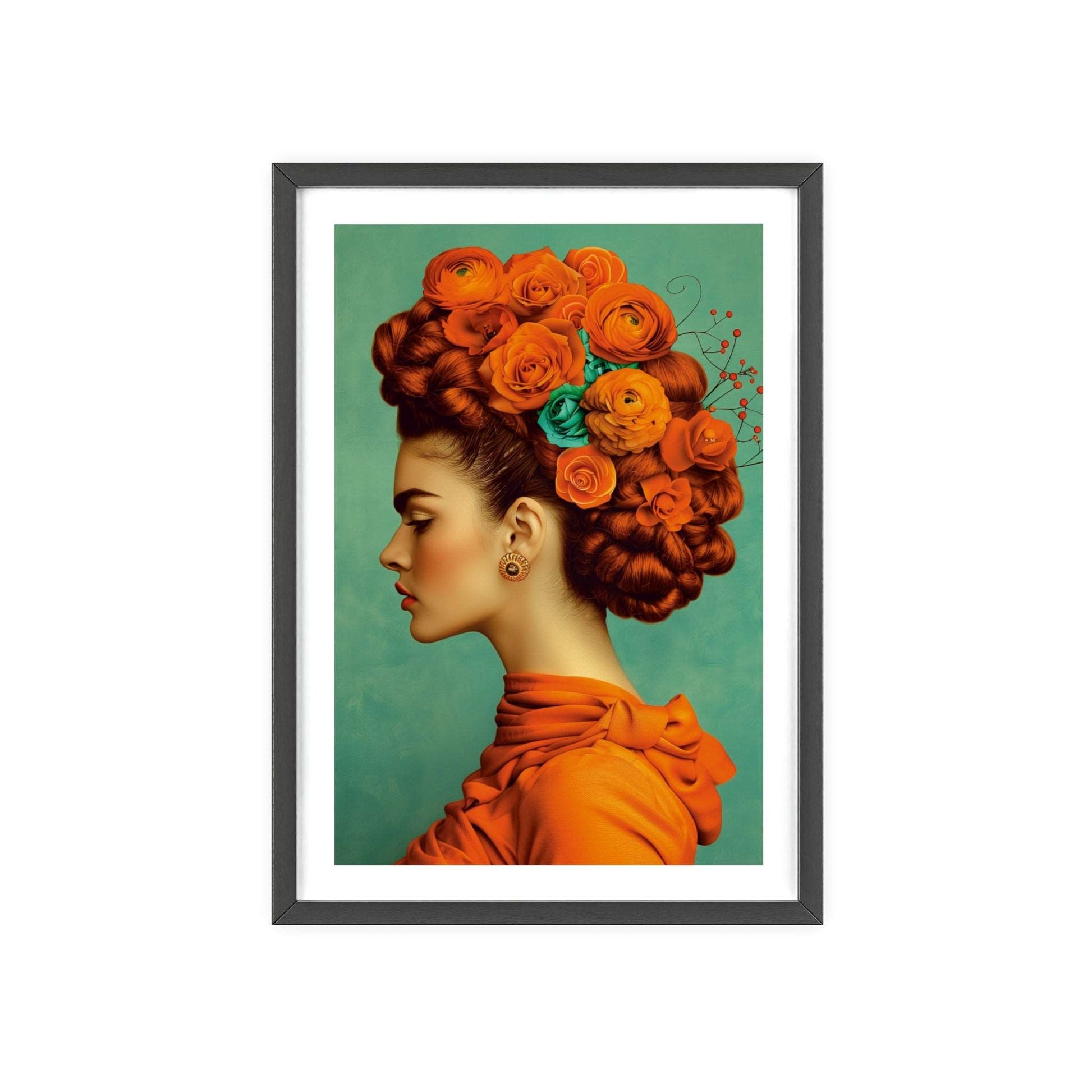 Frida Kahlo Portrait - Modern Diva with Orange and Aqua Background