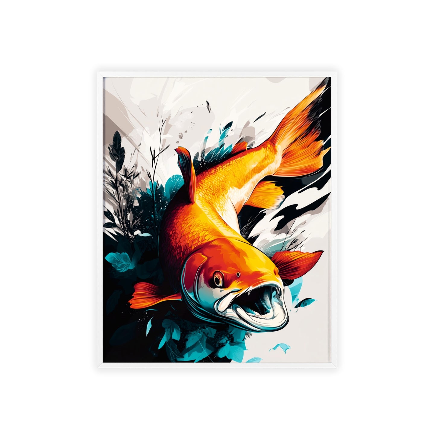 Framed Mystical Pop poster depicting a colorful digital illustration of a salmon in mid-leap.