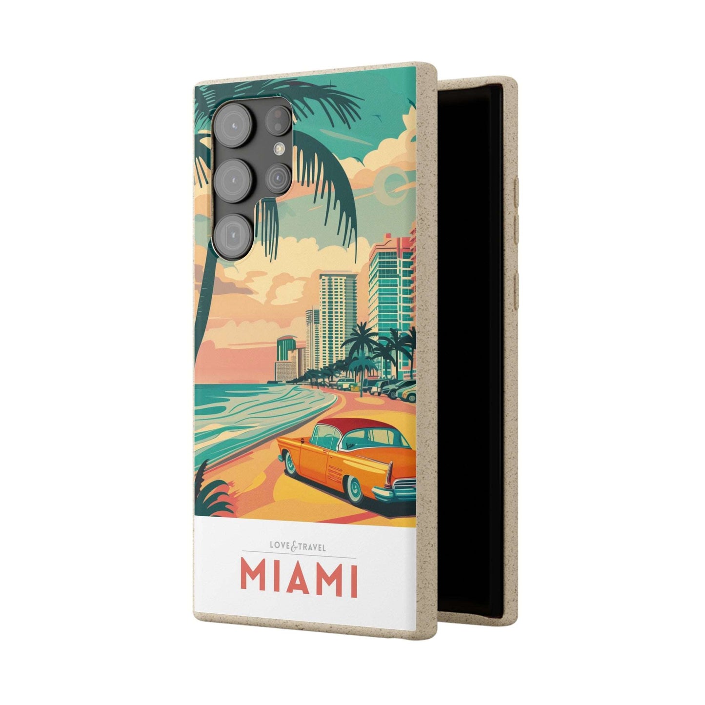 Eco-friendly Miami-themed phone case made from bamboo fiber