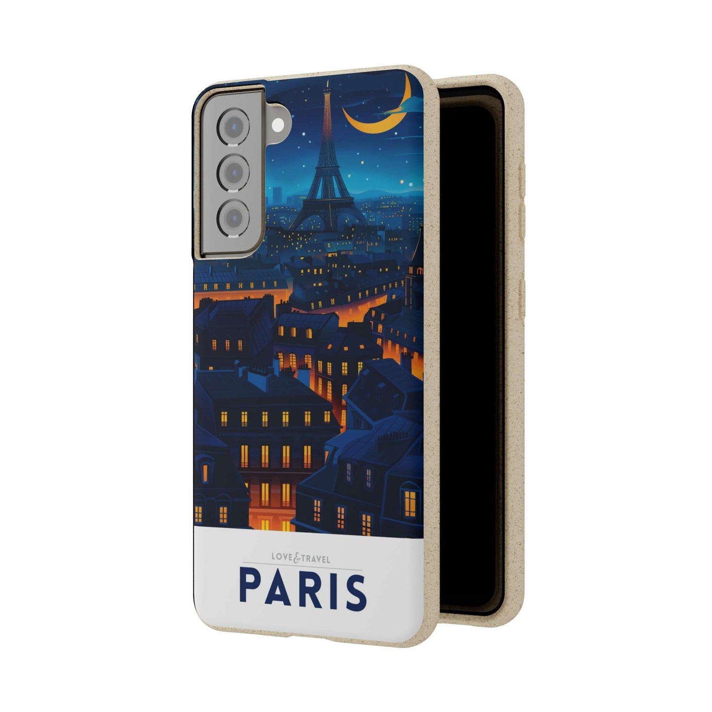 Eco-friendly Paris-themed phone case made from bamboo fiber