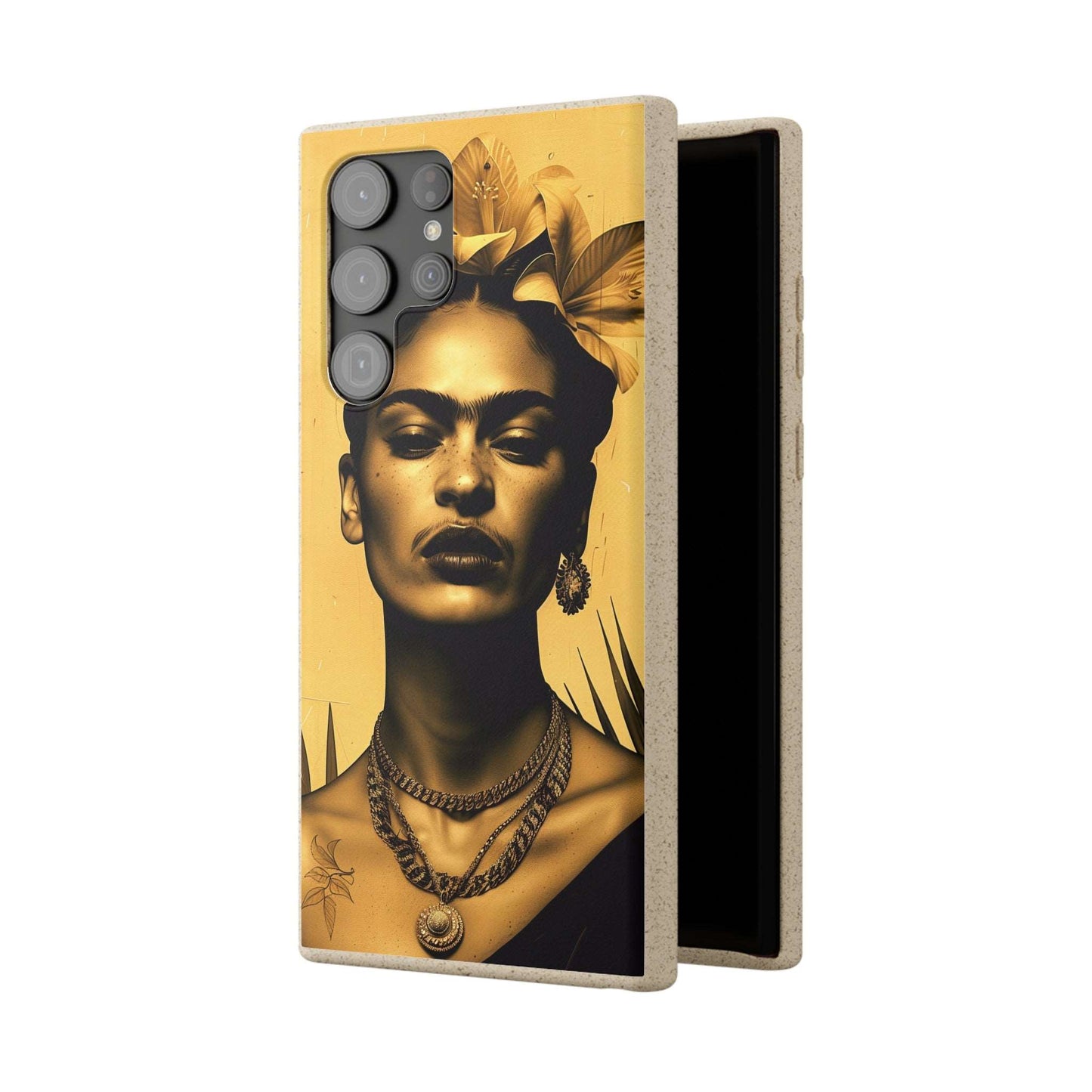 Biodegradable phone case with Frida Kahlo-inspired artwork in Coyoacan.