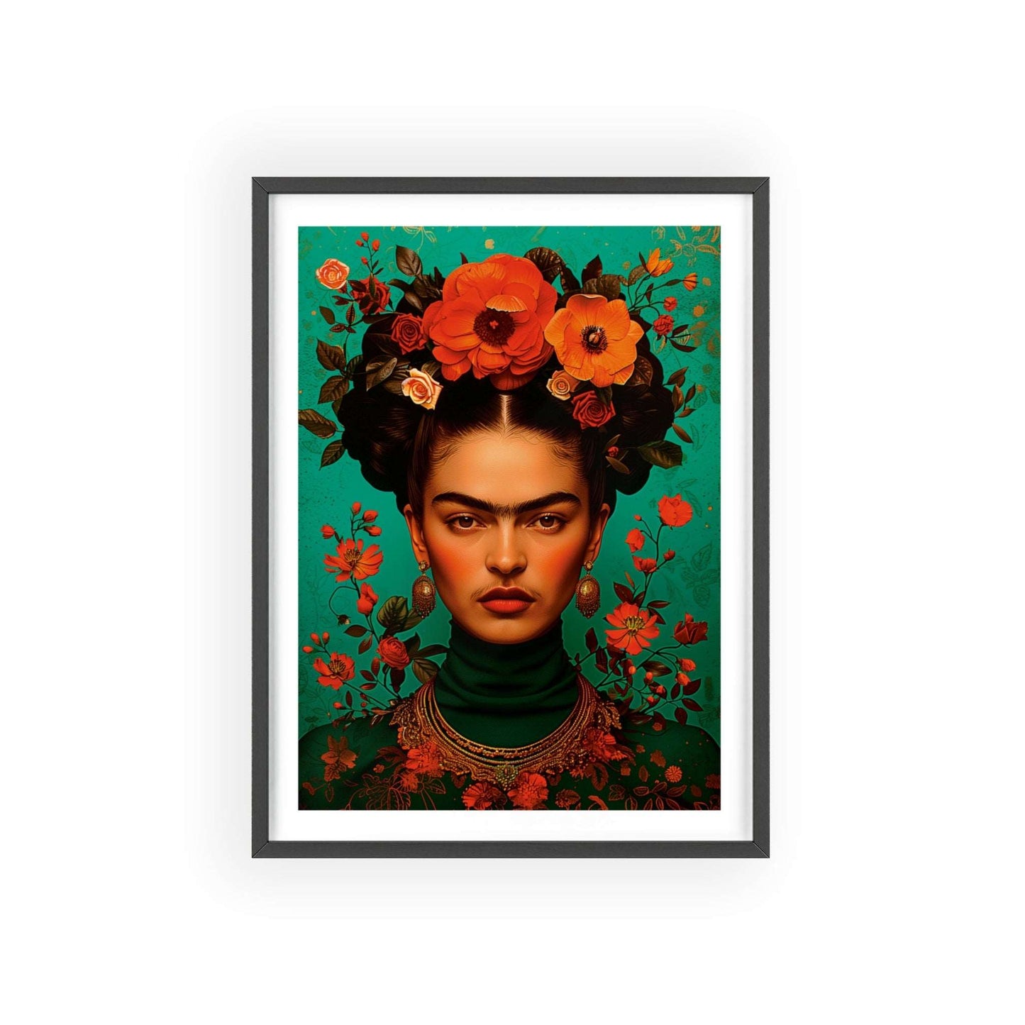 This "Kahlo is Kool" Frida Kahlo portrait poster, featuring a stunning aquamarine palette and a captivating design