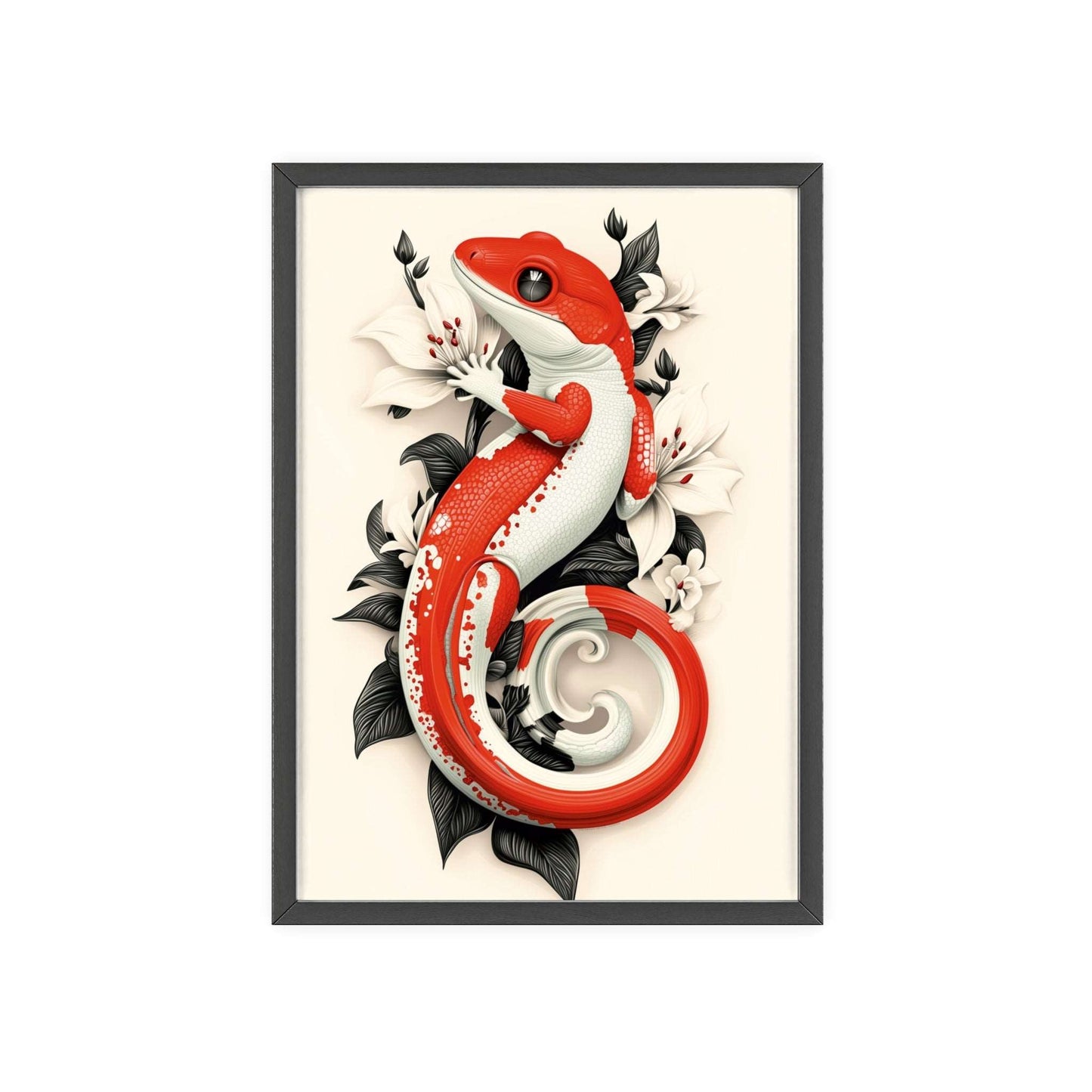 Framed poster of a stylized wall gecko