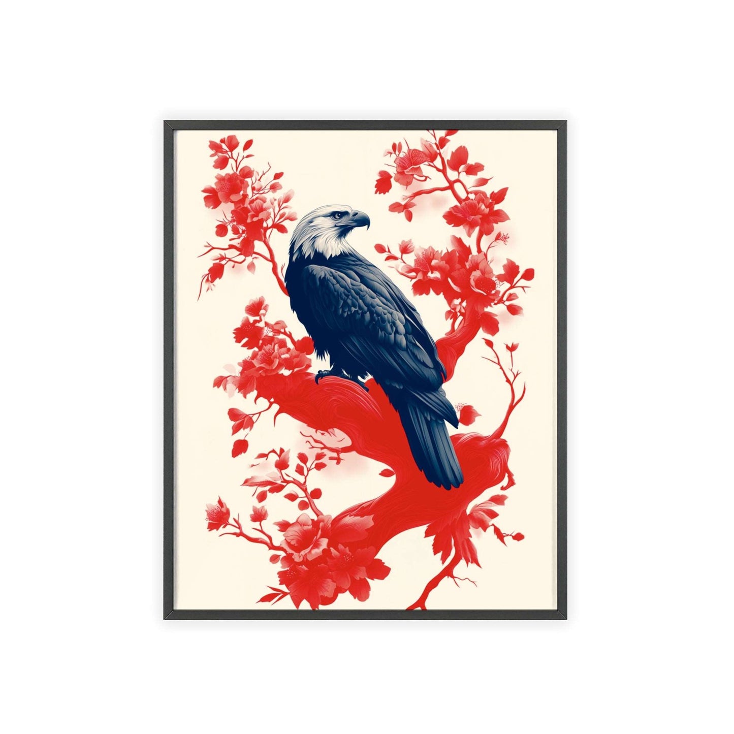 Framed poster of a majestic eagle surrounded by red flowers