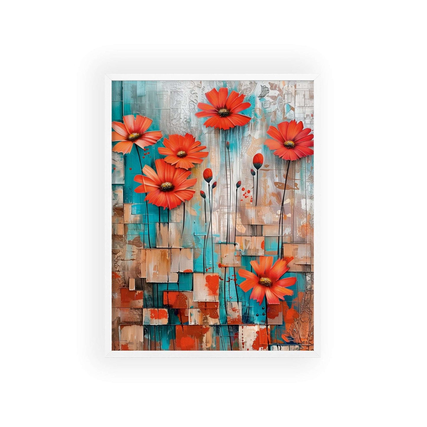 Modern abstract Daisies framed print from Flower Parade collection