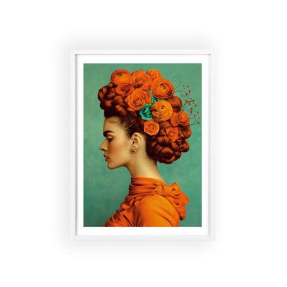 Frida Kahlo Portrait - Modern Diva with Orange and Aqua Background