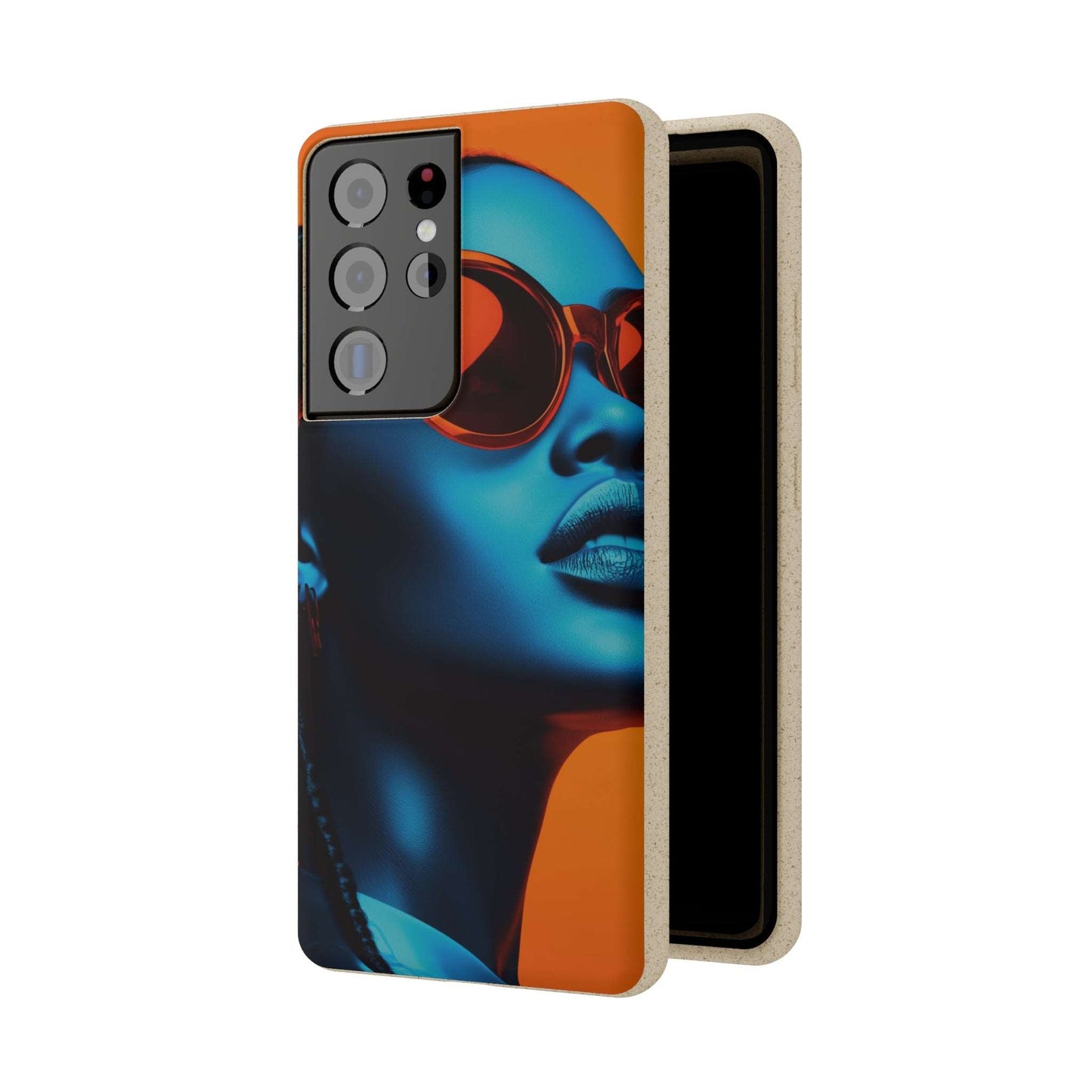 Habana Modern Global Portrait phone case featuring a radiant Black woman, biodegradable, eco-friendly, and wireless charging compatible.