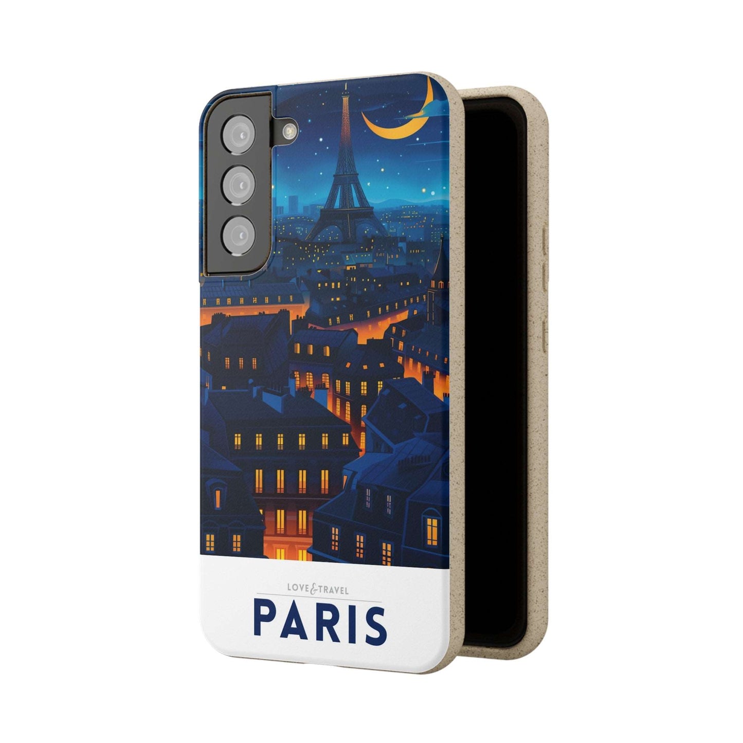 Eco-friendly Paris-themed phone case made from bamboo fiber