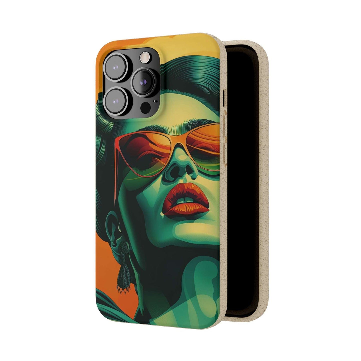 Biodegradable phone case with Frida Kahlo portrayed as a glamorous 40's diva.