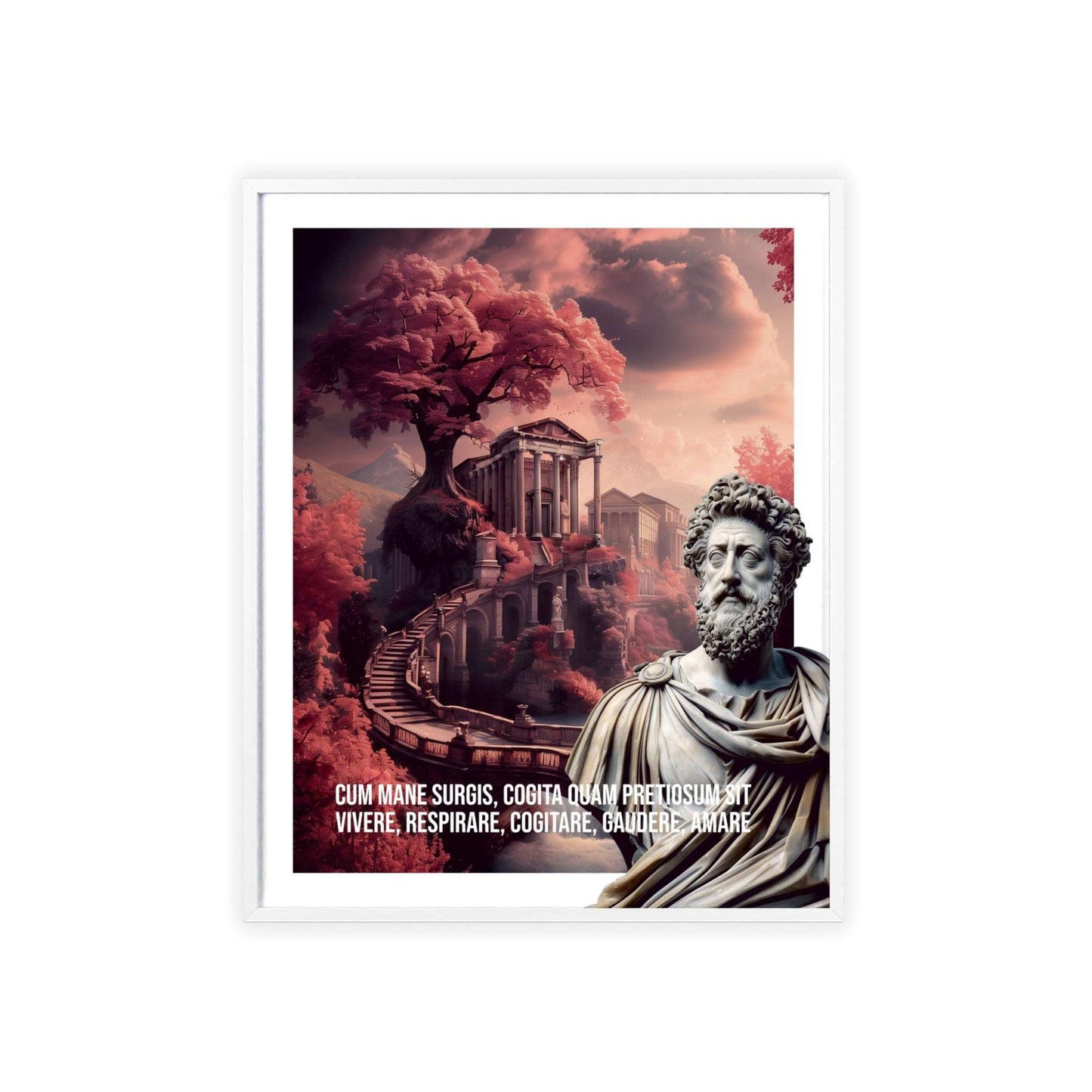 Surreal minimalist art print featuring a stunning Rome sunrise with Marcus Aurelius quote on the privilege of being alive