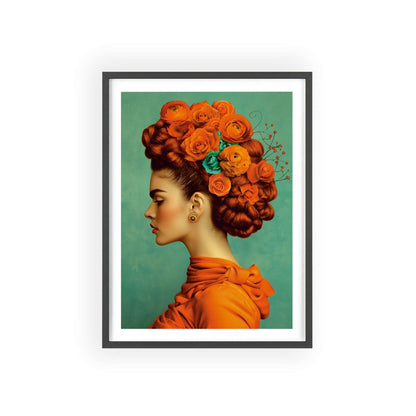 Frida Kahlo Portrait - Modern Diva with Orange and Aqua Background