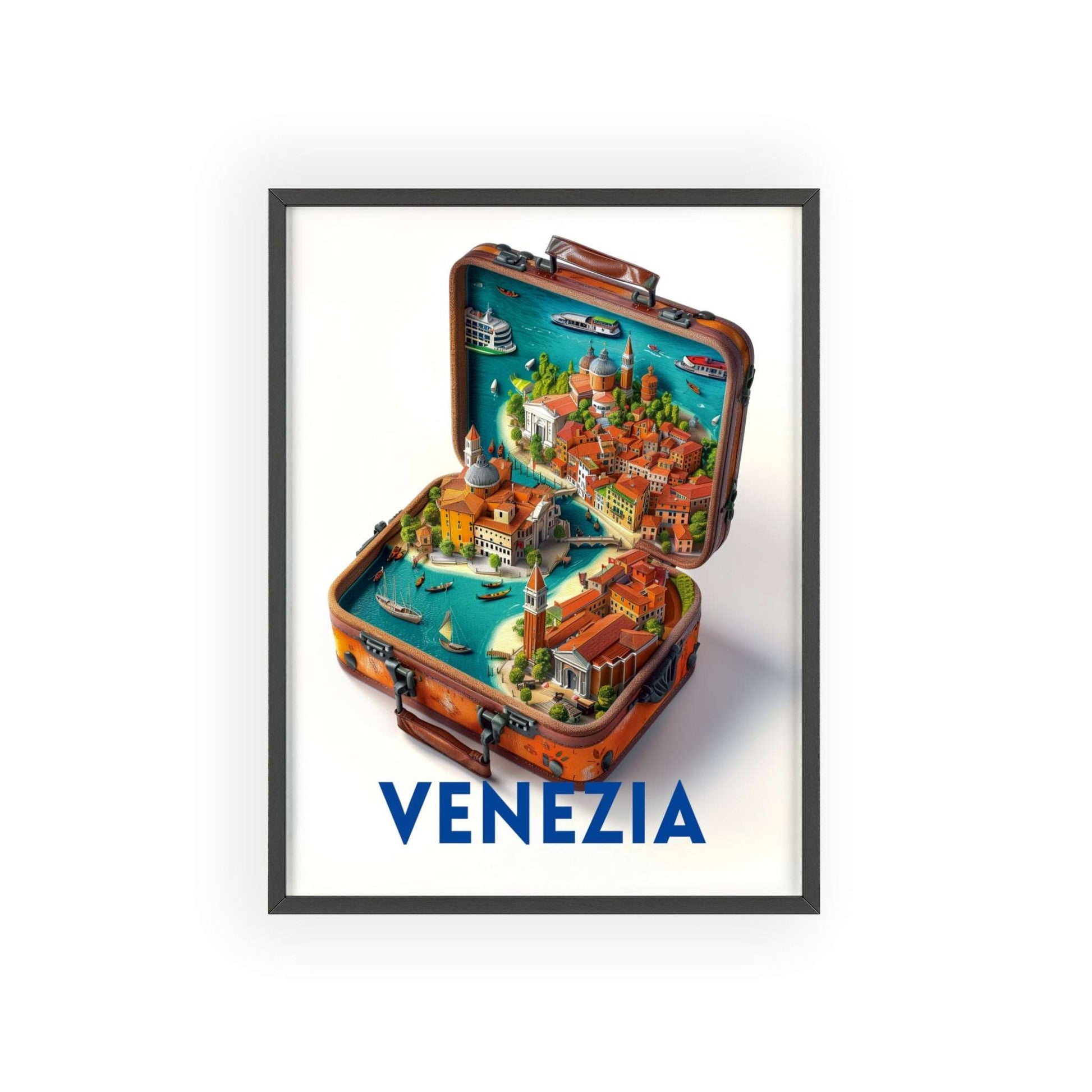 Venice in a Suitcase wall art, a chic travel poster for elegant home decor