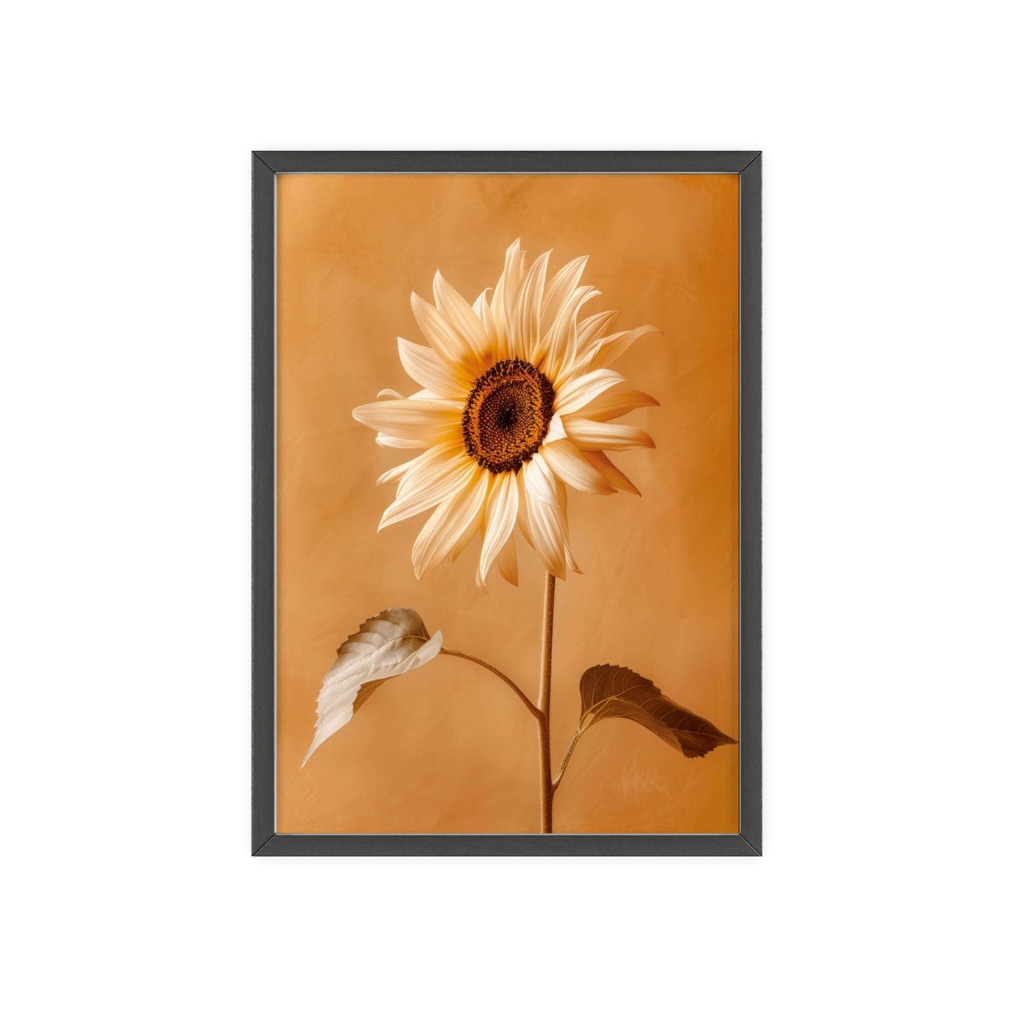 Vintage-style framed poster featuring vibrant sunflower blooms in rich, warm colors