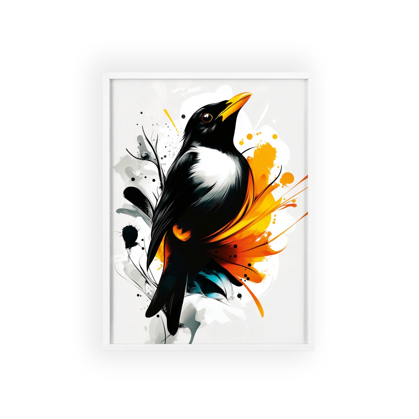 Colorful digital illustration of a mystical backbird with geometric shapes and vibrant hues, part of the Mystical Beasts Collection framed poster series