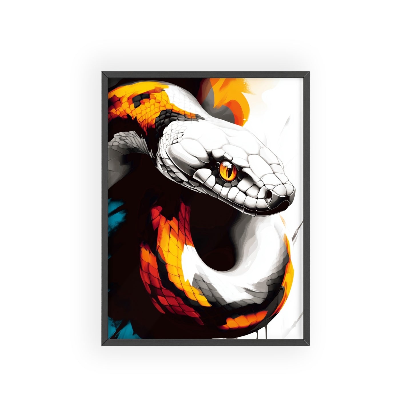 Framed Mystical Pop poster featuring a bold and colorful digital illustration of a coiled viper.