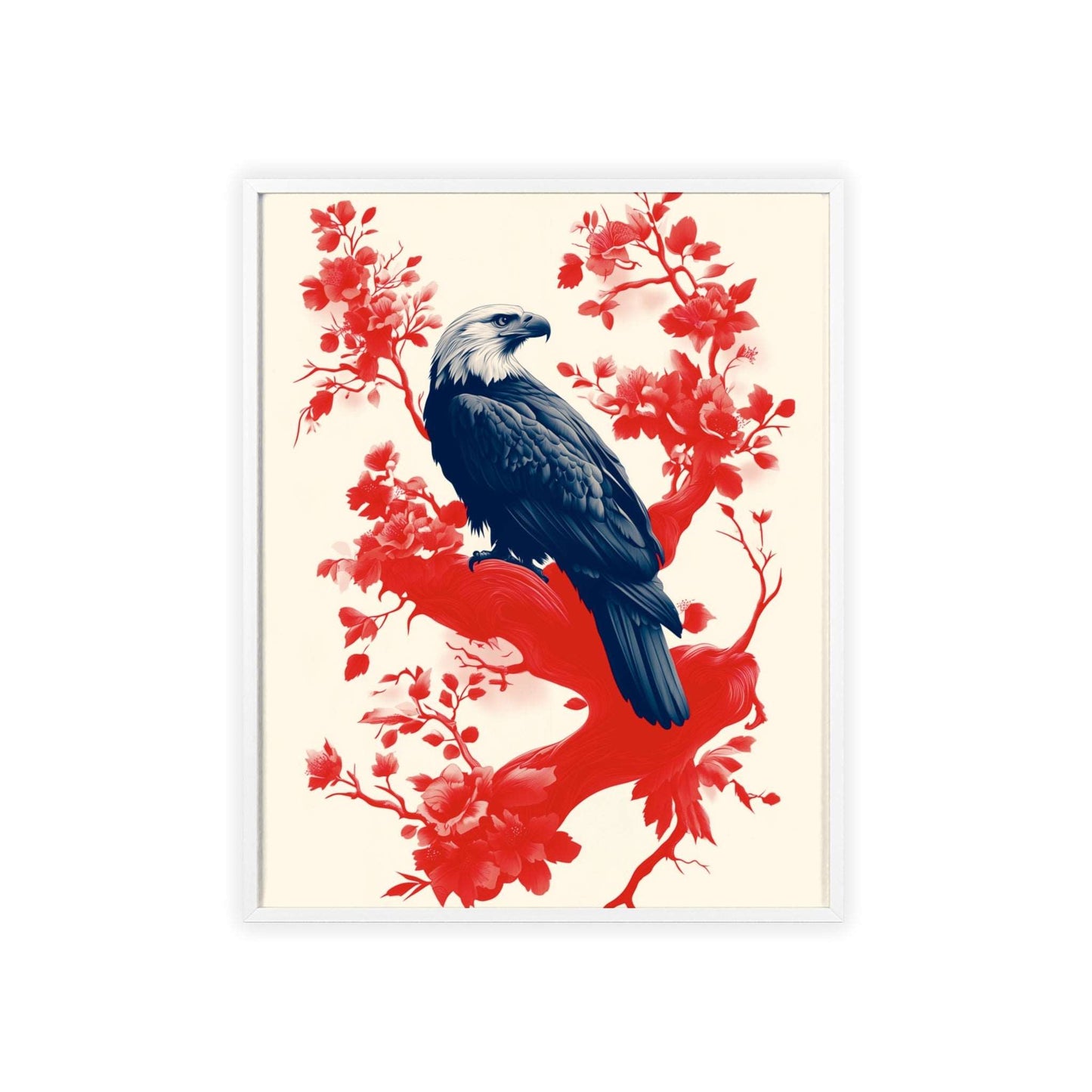 Framed poster of a majestic eagle surrounded by red flowers