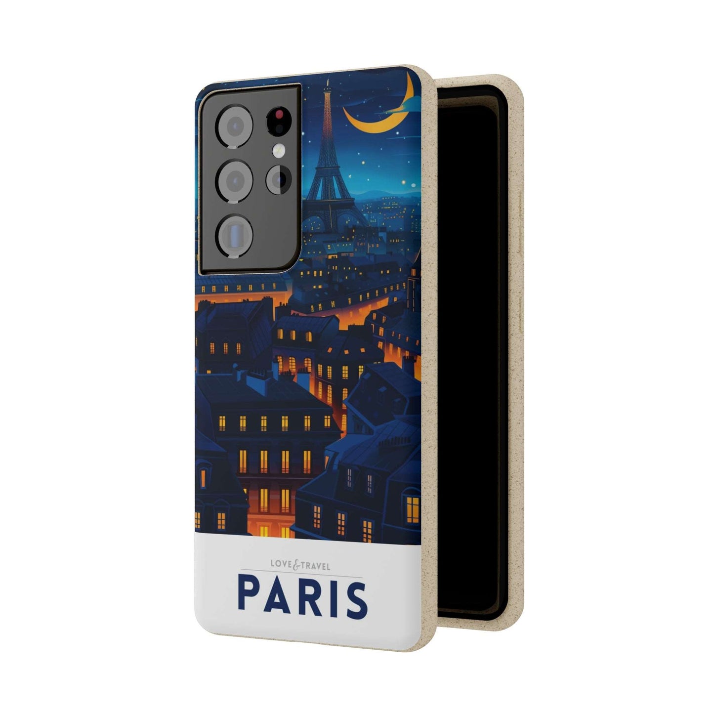 Eco-friendly Paris-themed phone case made from bamboo fiber