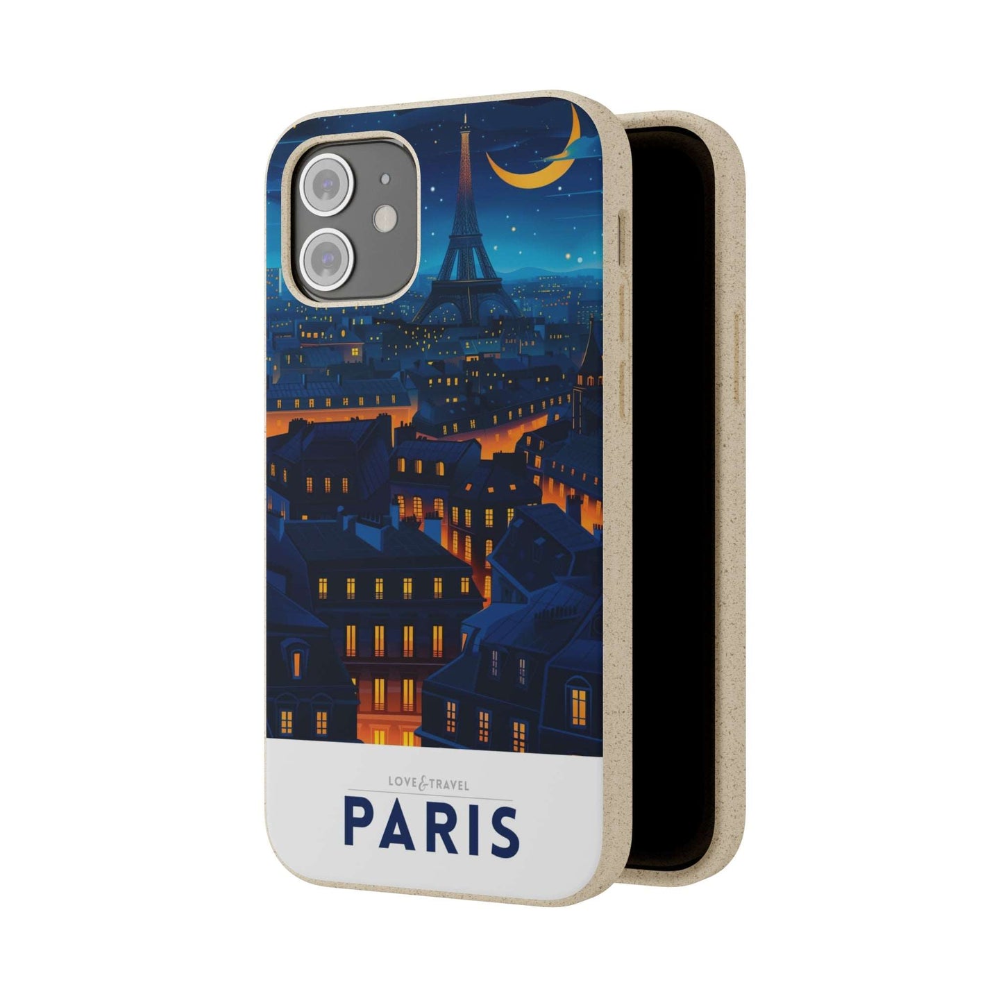 Eco-friendly Paris-themed phone case made from bamboo fiber