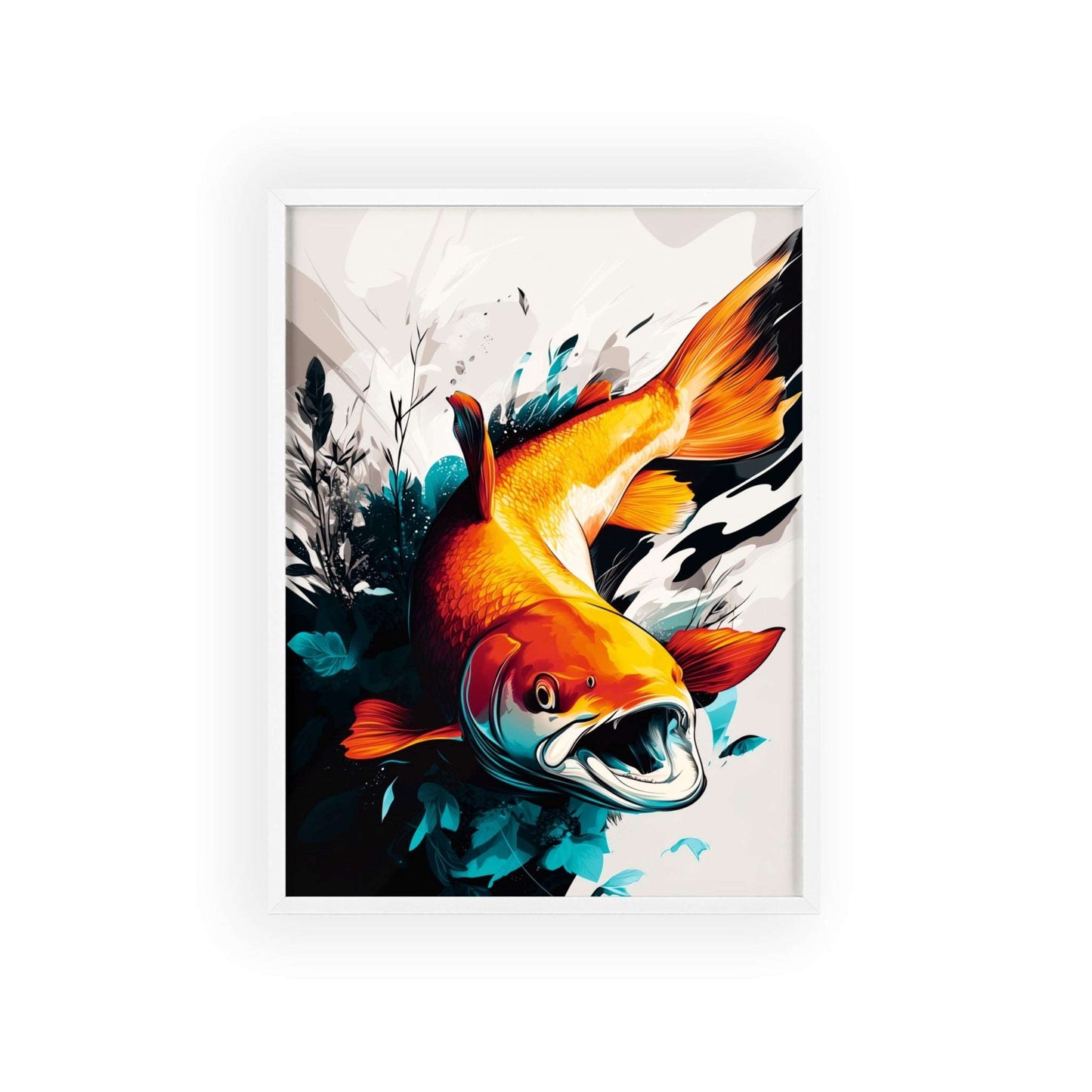 Framed Mystical Pop poster depicting a colorful digital illustration of a salmon in mid-leap.