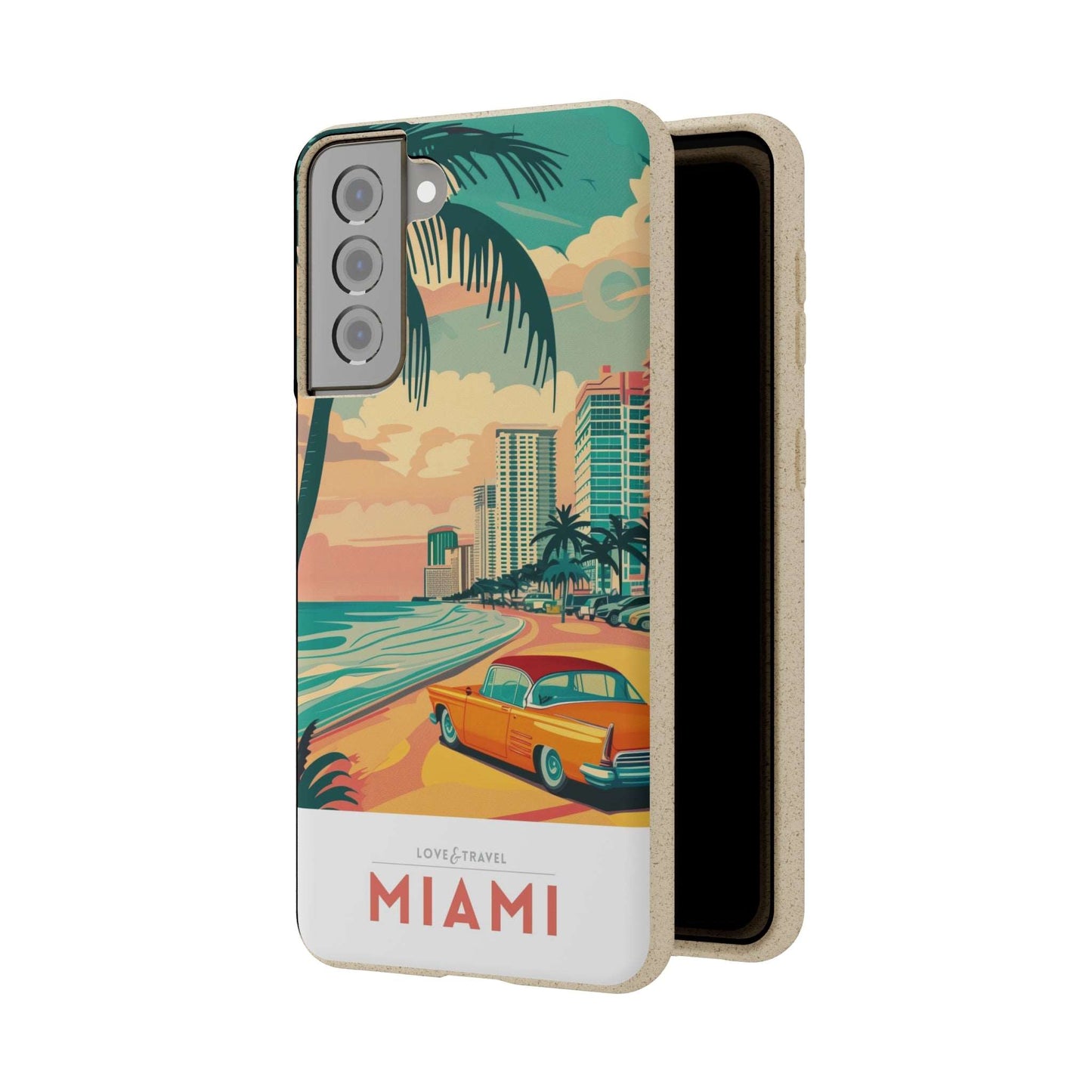 Eco-friendly Miami-themed phone case made from bamboo fiber