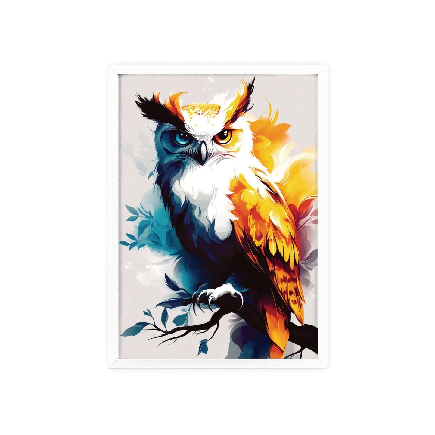 Framed Mystical Pop poster featuring a colorful and bold digital illustration of an owl.