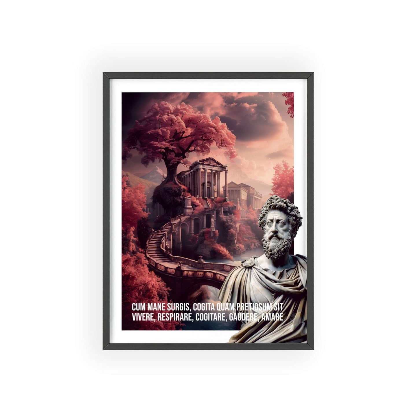 Surreal minimalist art print featuring a stunning Rome sunrise with Marcus Aurelius quote on the privilege of being alive