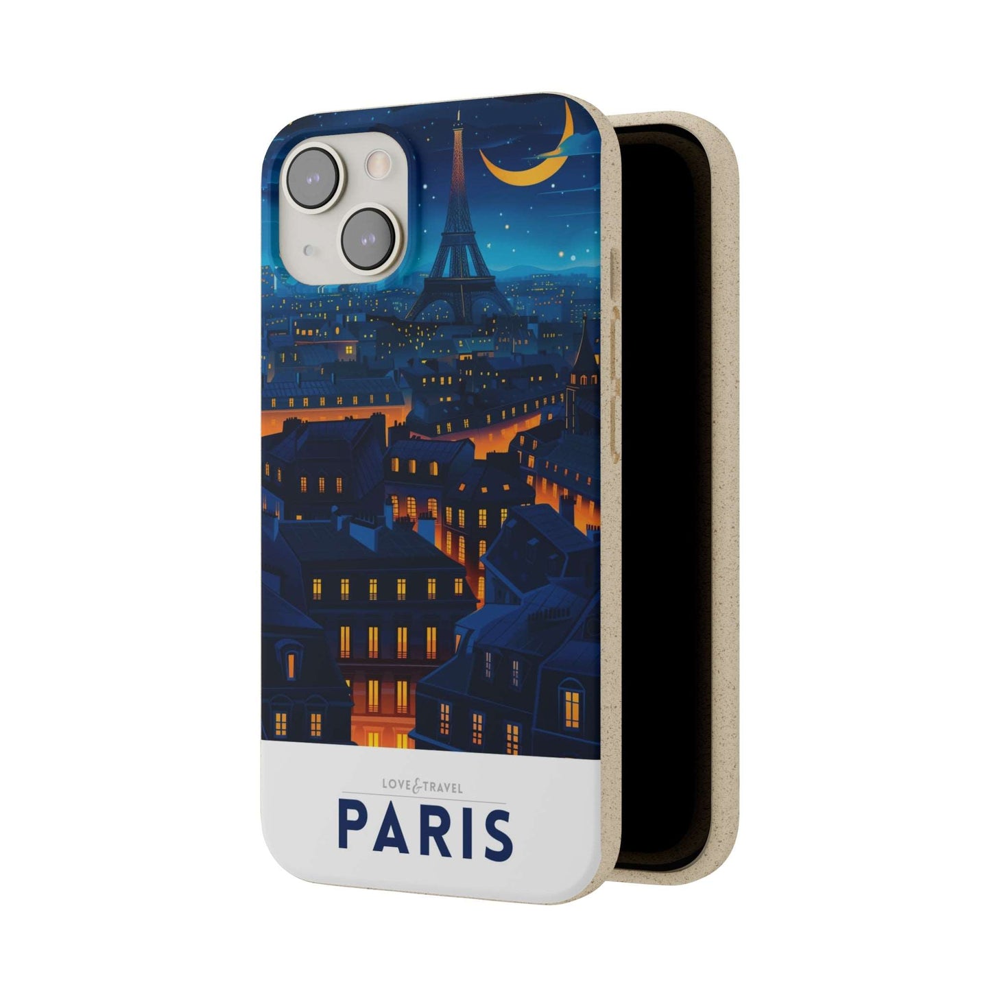 Eco-friendly Paris-themed phone case made from bamboo fiber