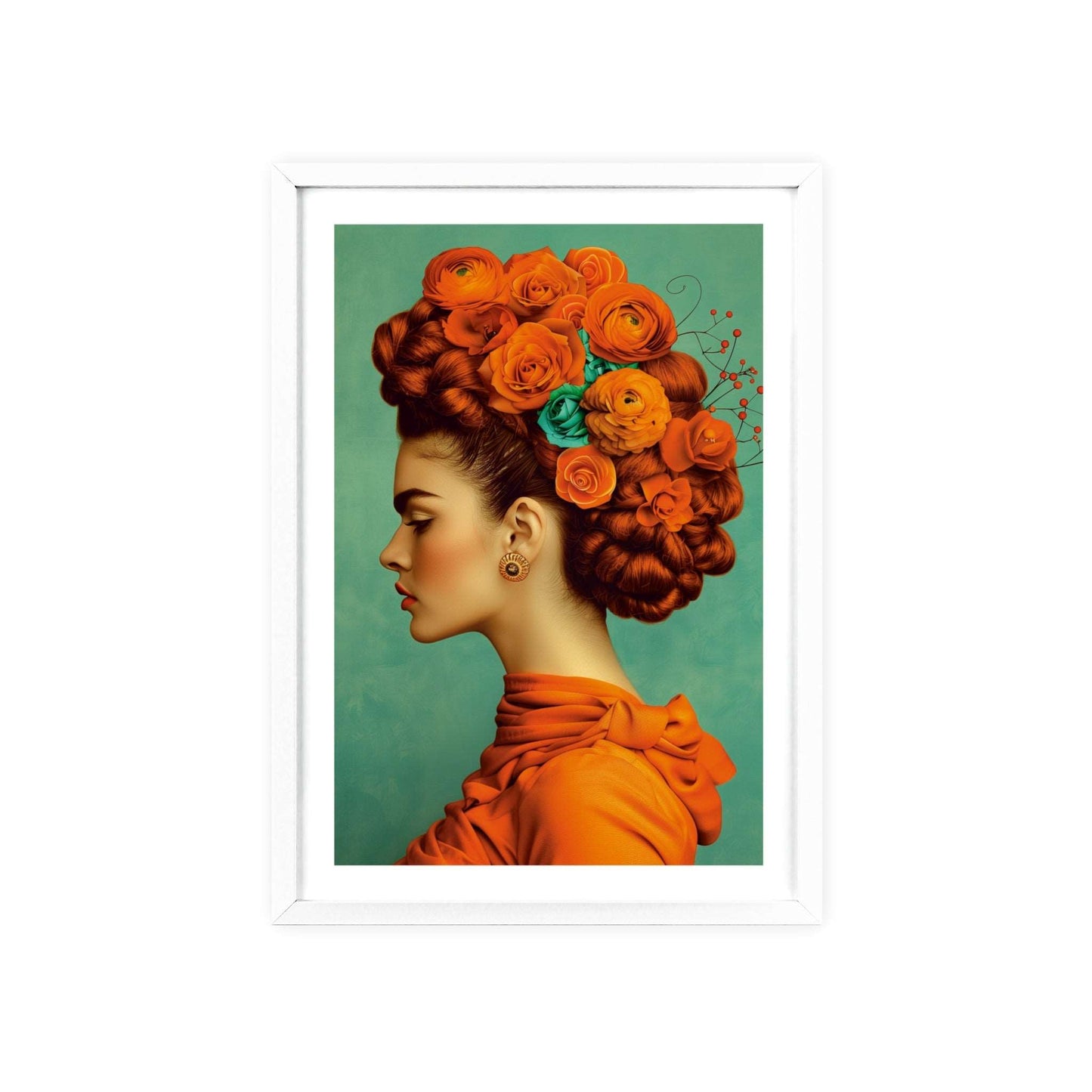 Frida Kahlo Portrait - Modern Diva with Orange and Aqua Background