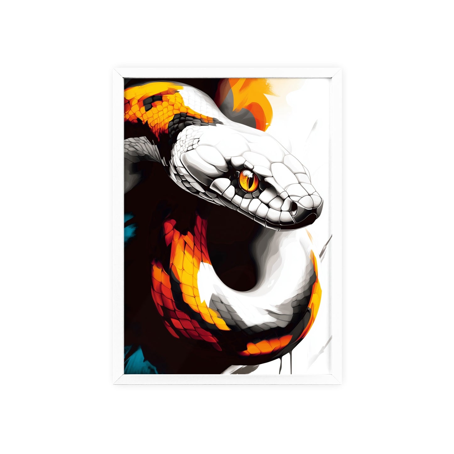 Framed Mystical Pop poster featuring a bold and colorful digital illustration of a coiled viper.