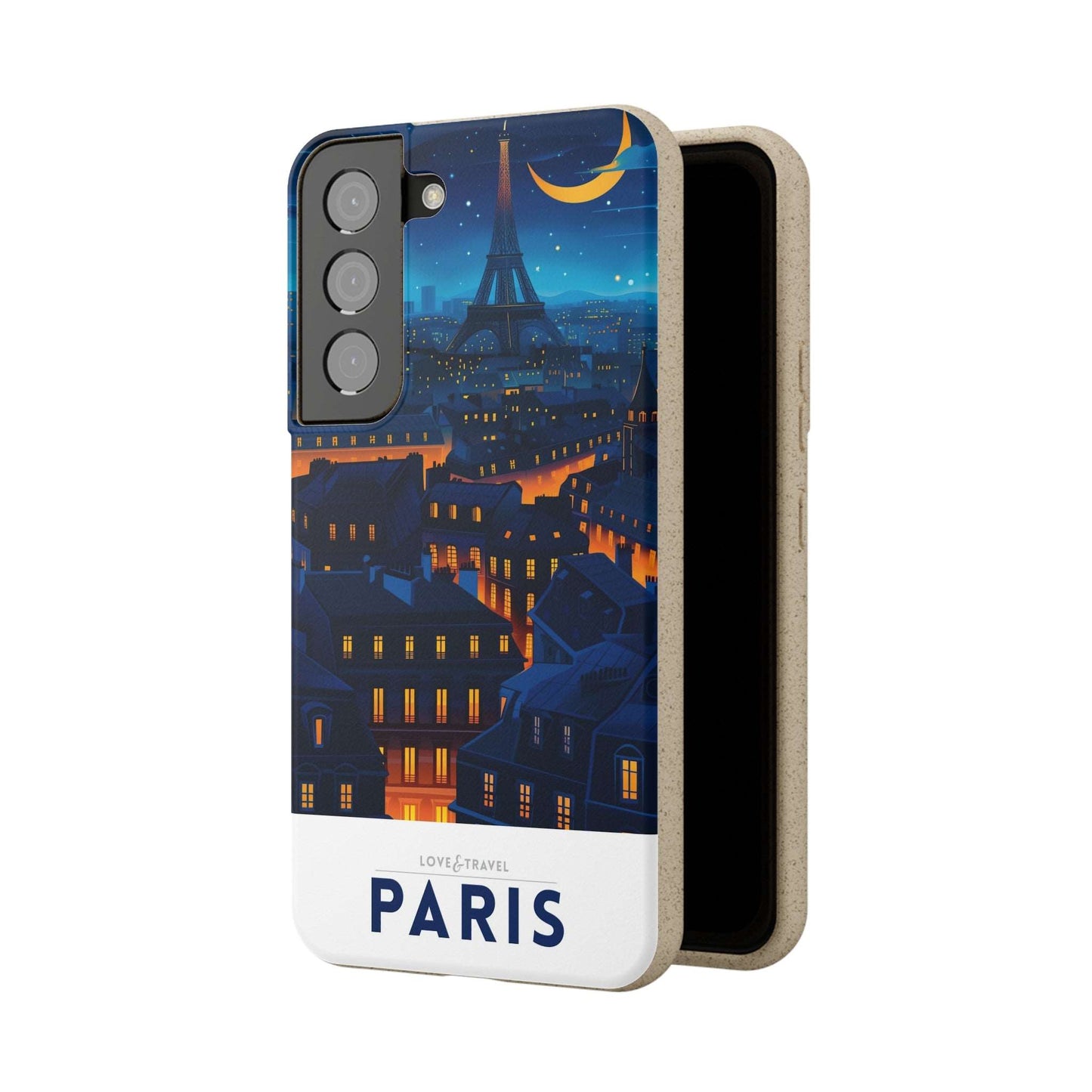 Eco-friendly Paris-themed phone case made from bamboo fiber