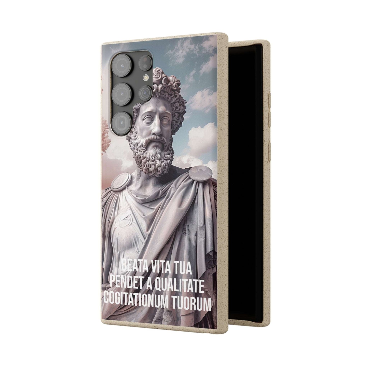 Eco-friendly Marcus Aurelius quote phone case made from bamboo fiber