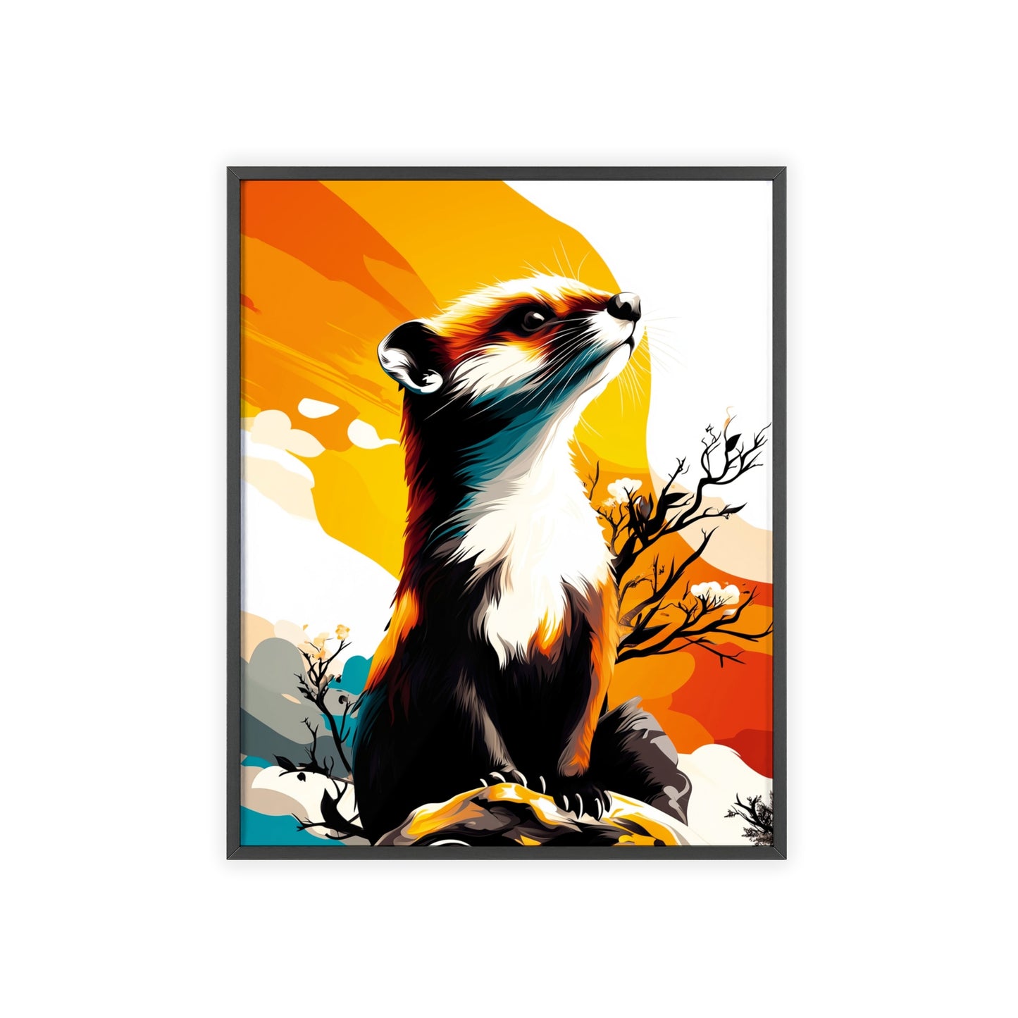 Framed Mystical Pop poster featuring a bold and colorful digital illustration of a weasel in motion.