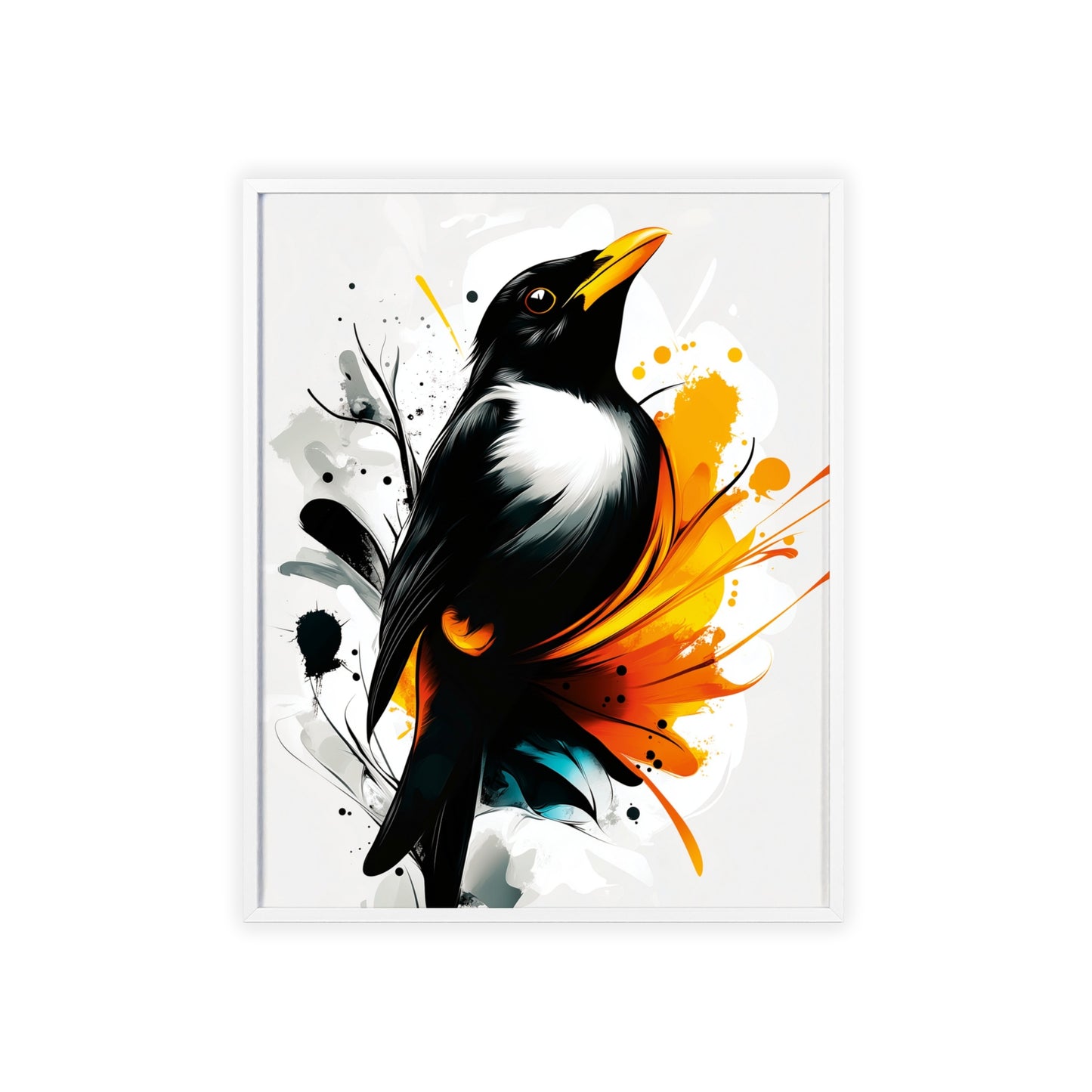 Colorful digital illustration of a mystical backbird with geometric shapes and vibrant hues, part of the Mystical Beasts Collection framed poster series