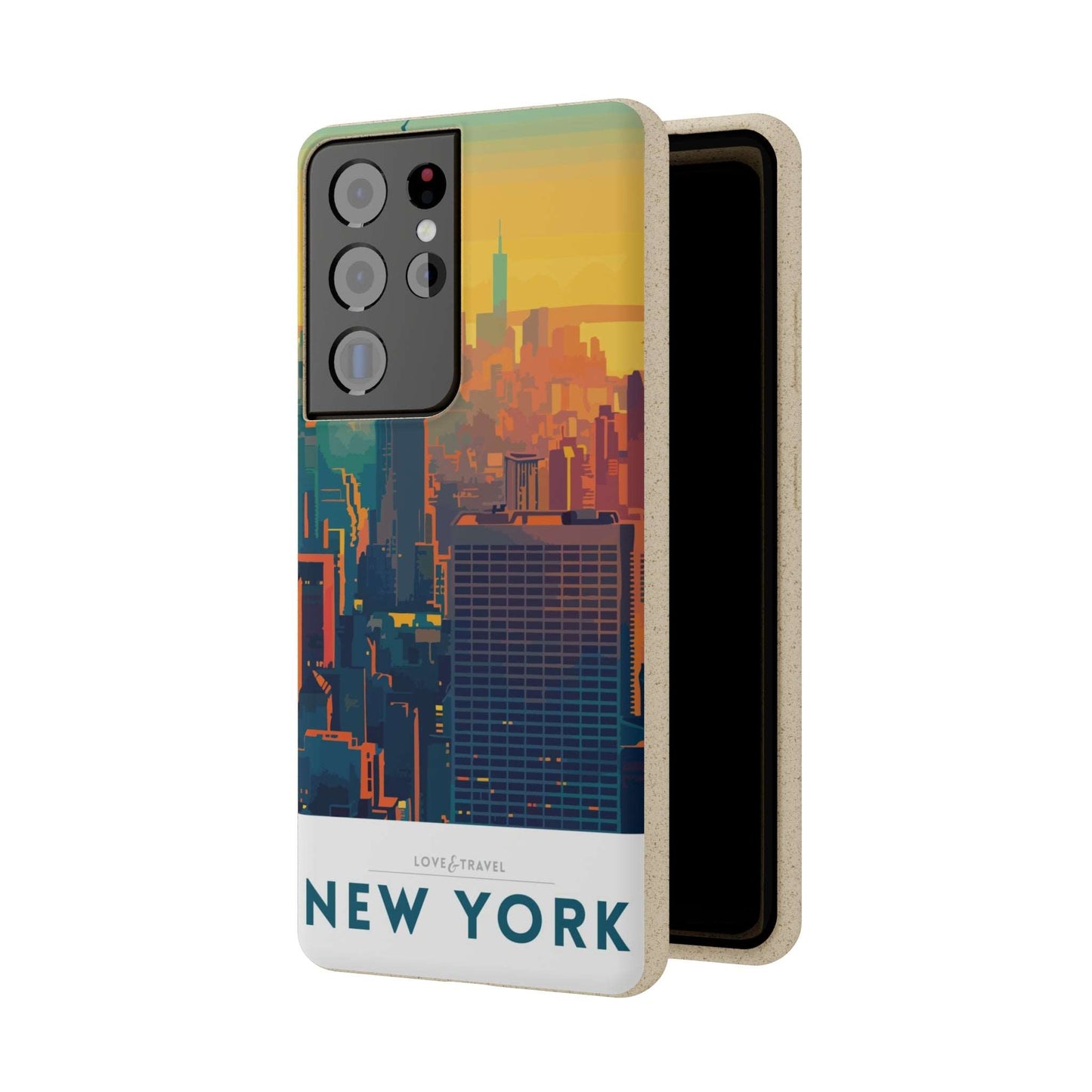 Eco-friendly New York-themed phone case made from bamboo fiber