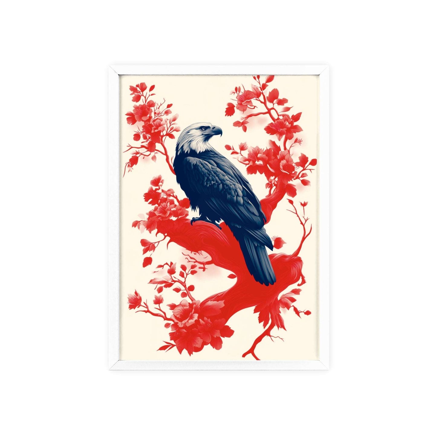 Framed poster of a majestic eagle surrounded by red flowers