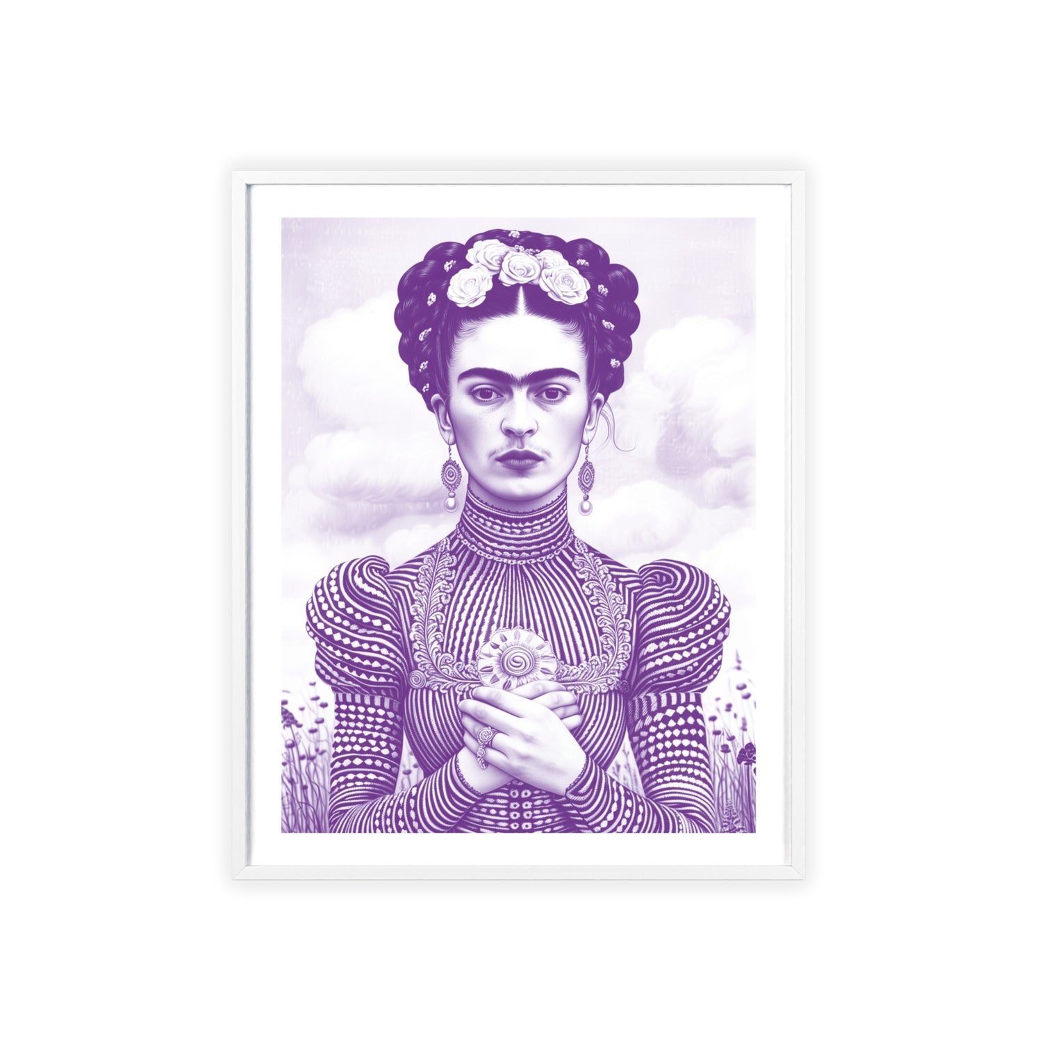 Must-Have Frida Portrait! Modern wall art in vibrant violet. Add a touch of elegance to your home decor. Shop now!