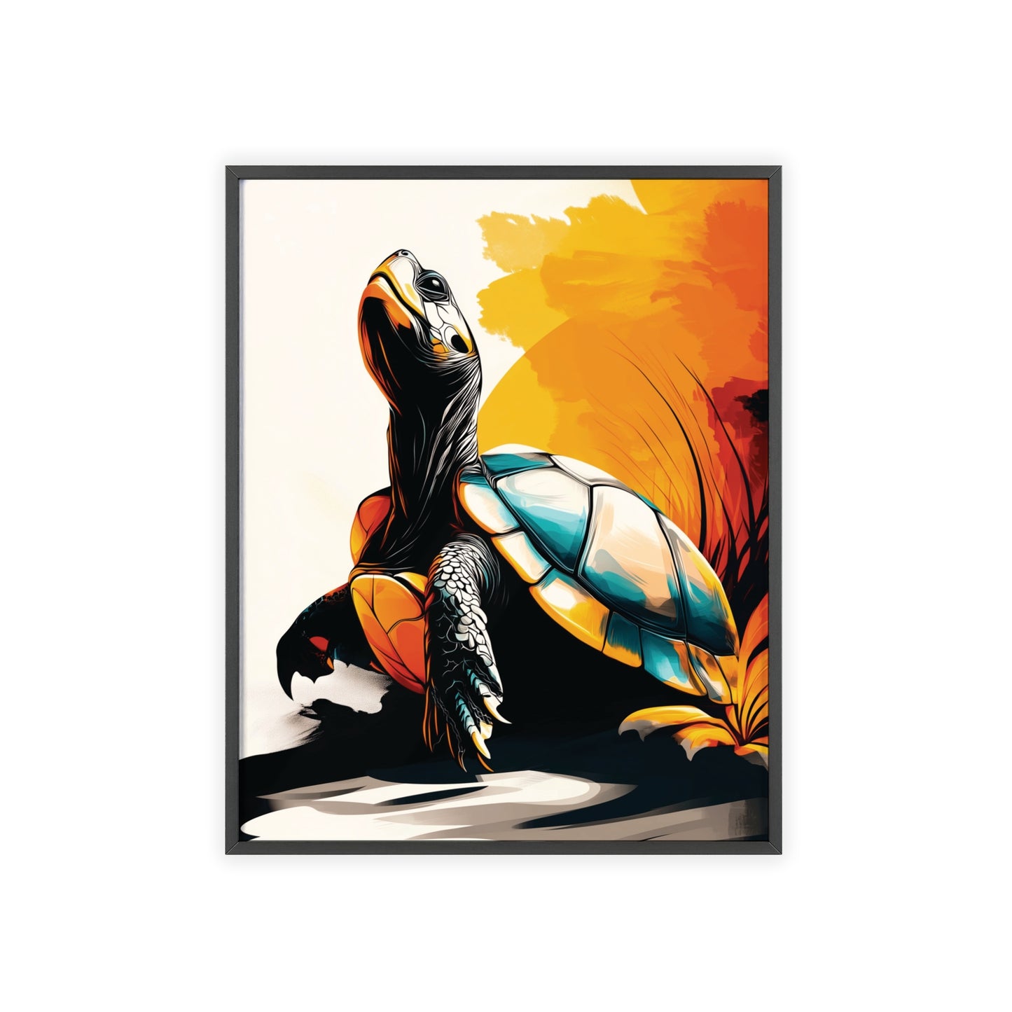 Framed Mystical Pop poster featuring a colorful, bold digital illustration of a turtle in motion.