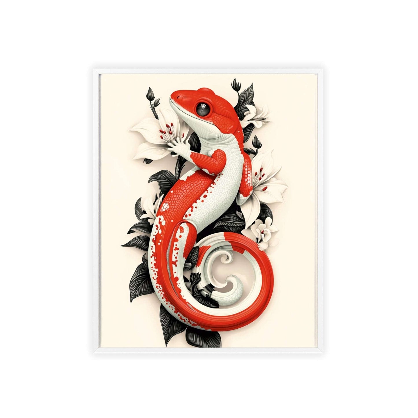 Framed poster of a stylized wall gecko