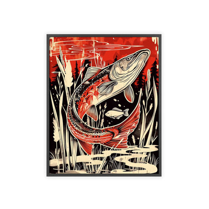 This original wall art, featuring a striking portrayal of the pike fish, adds a touch of edgy elegance to your modern home decor