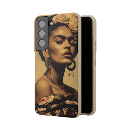 Biodegradable phone case with Frida Kahlo's Cancun 1927 portrait in vintage style.