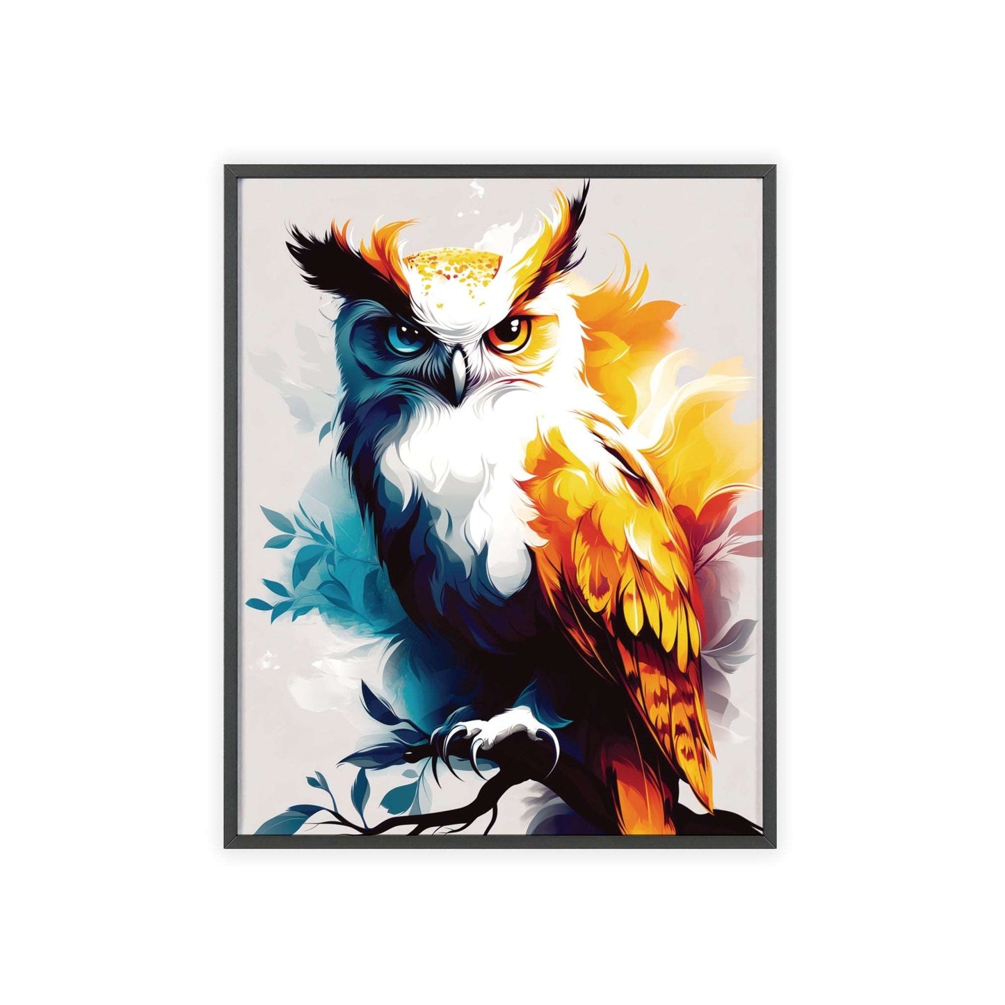 Framed Mystical Pop poster featuring a colorful and bold digital illustration of an owl.