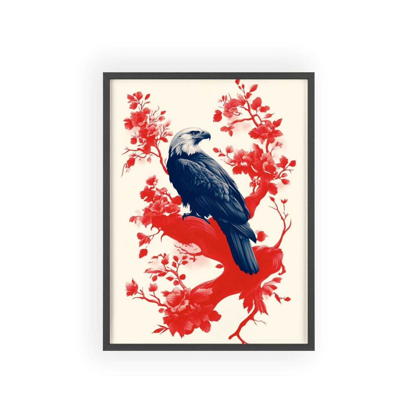 Framed poster of a majestic eagle surrounded by red flowers