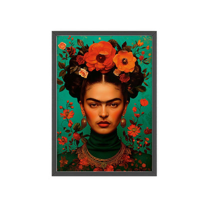 This "Kahlo is Kool" Frida Kahlo portrait poster, featuring a stunning aquamarine palette and a captivating design