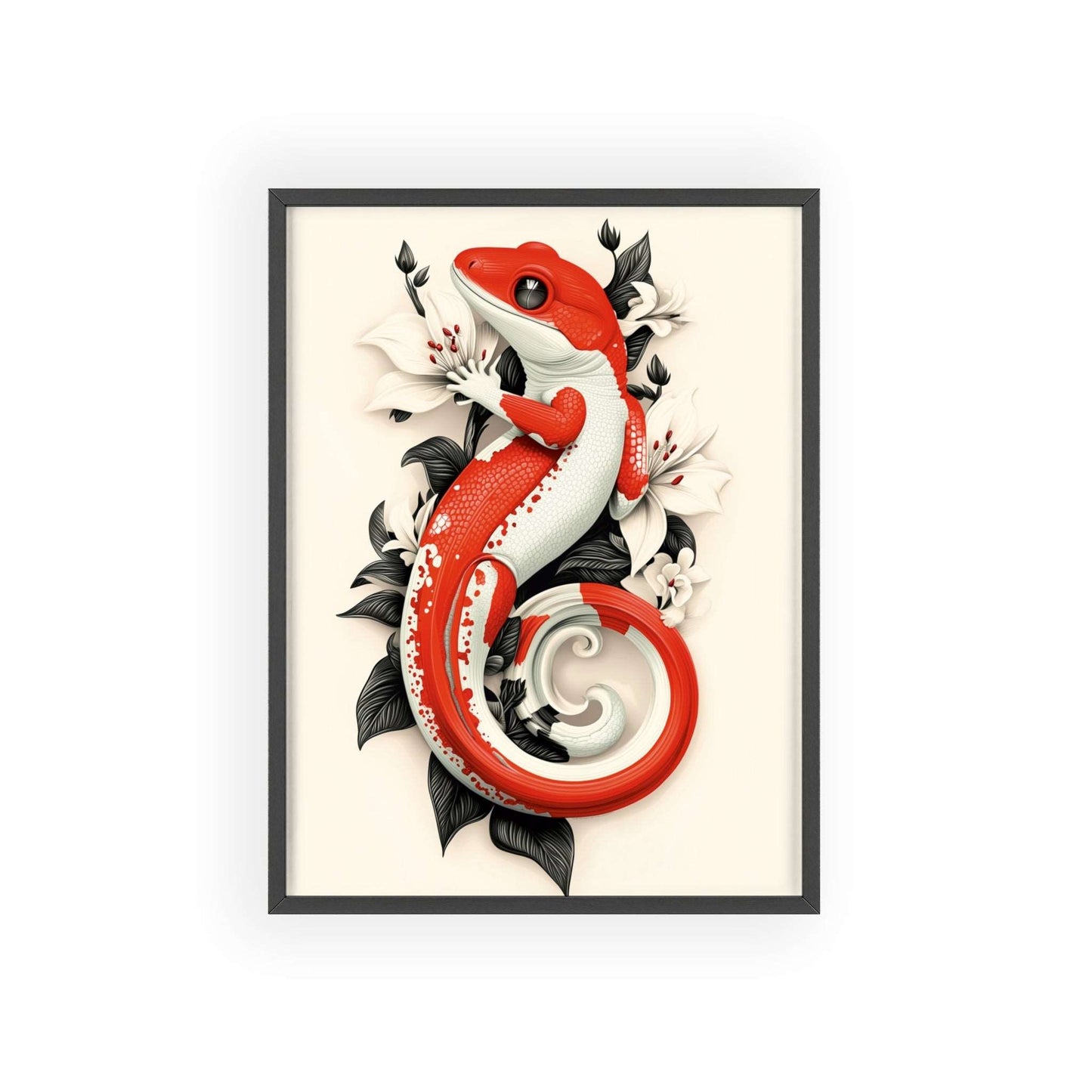 Framed poster of a stylized wall gecko