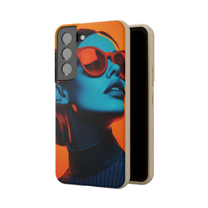 Madrid Modern Global Portrait phone case with a young woman, biodegradable, eco-friendly, and wireless charging compatible.