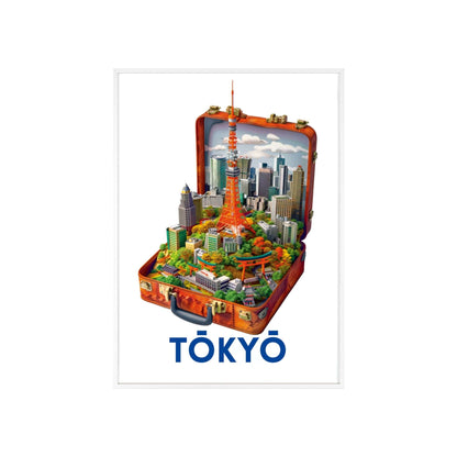 Travel poster titled "Tokio in a Suitcase" featuring a stylized illustration capturing the essence of Tokyo. The poster is designed for modern home decor.